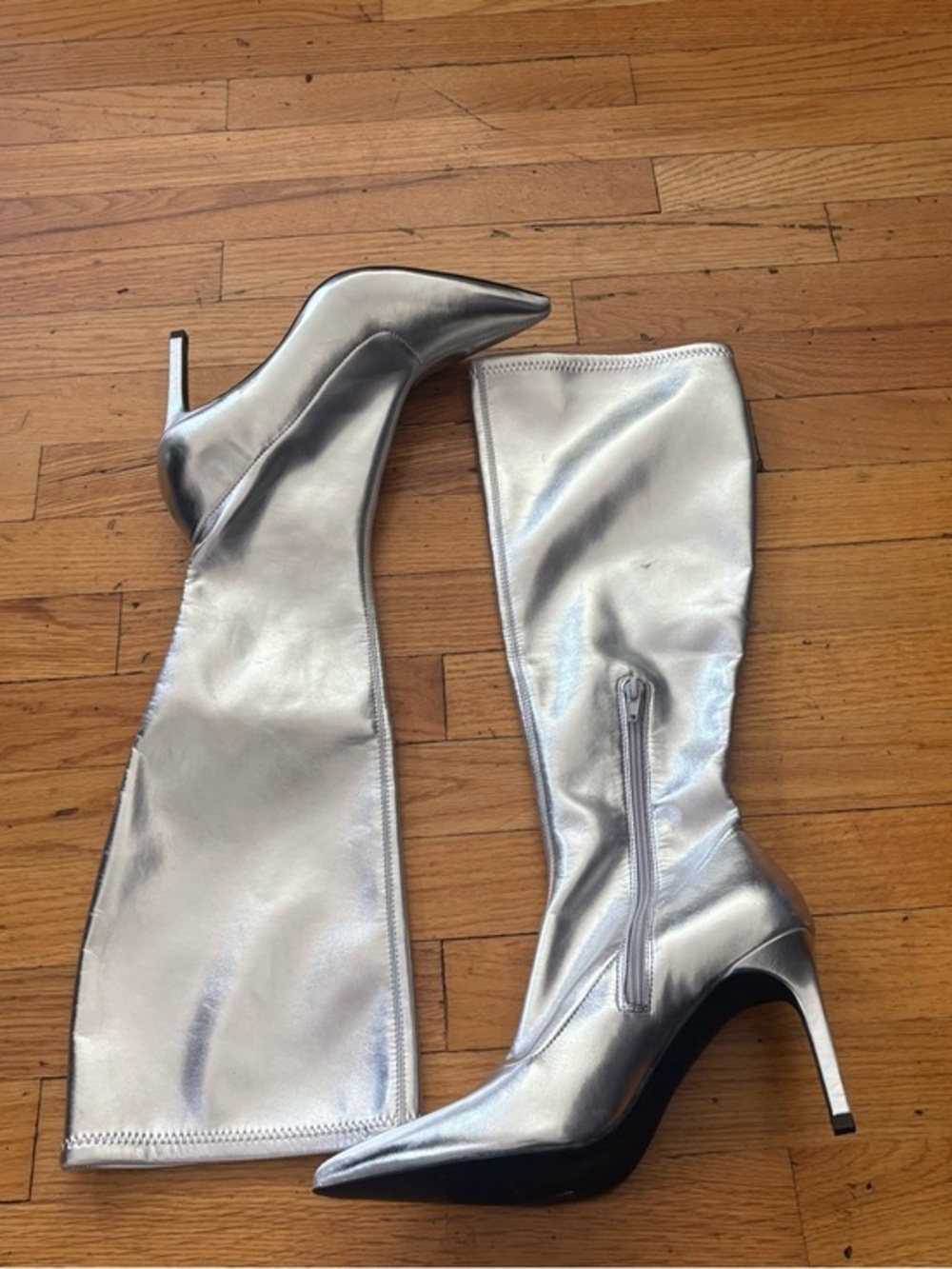 Open Edit Silver Metallic Knee High Boots Stiletto Heel Size 8